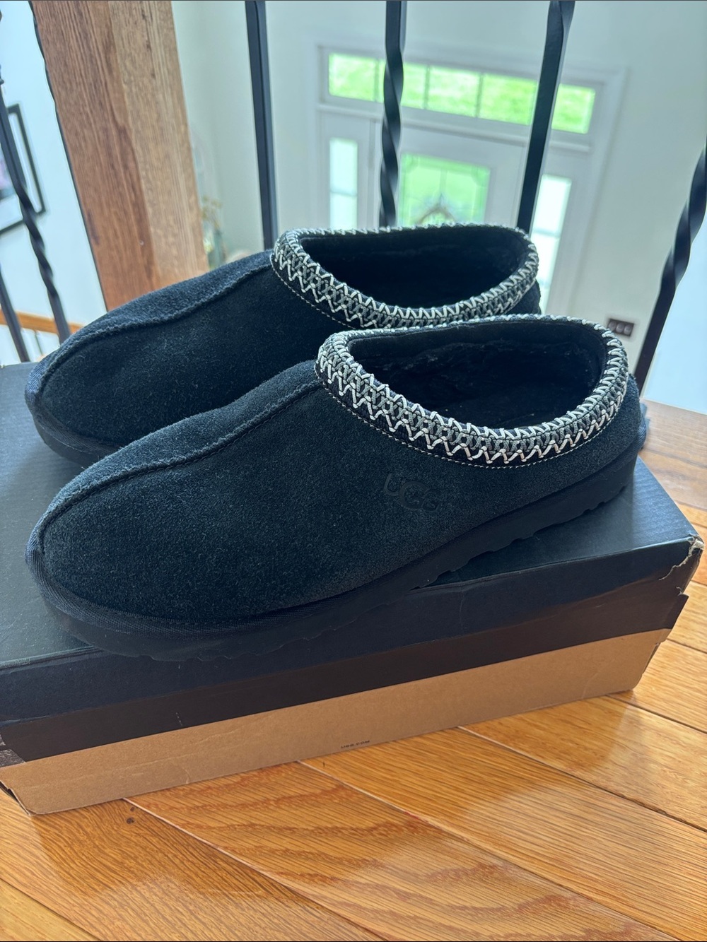 UGG men’s Tasman Black Suede Slip-On Clog with Braided Trim